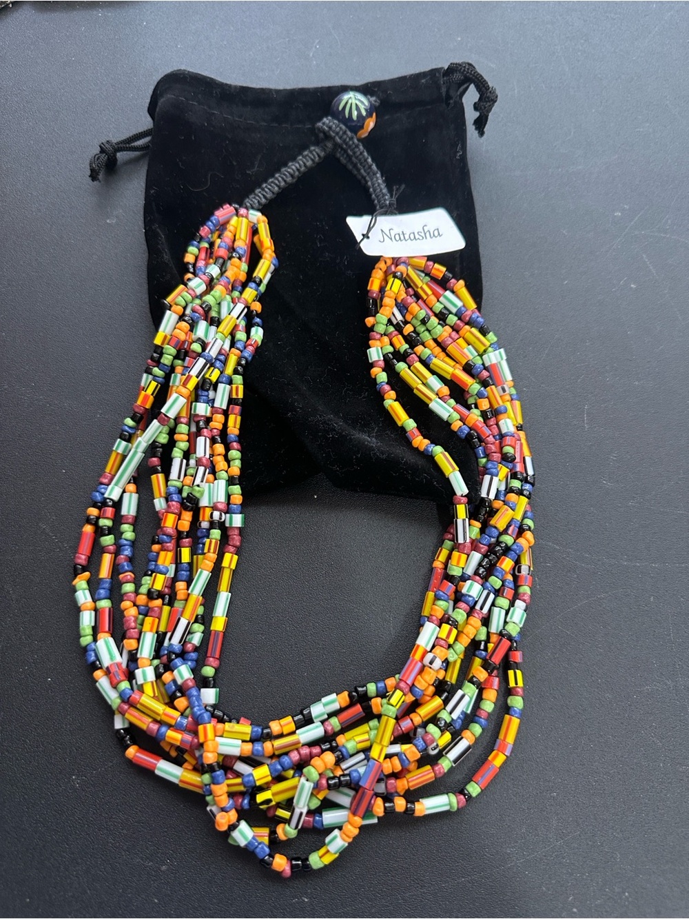 Natasha multi strand glass beaded necklace 11”